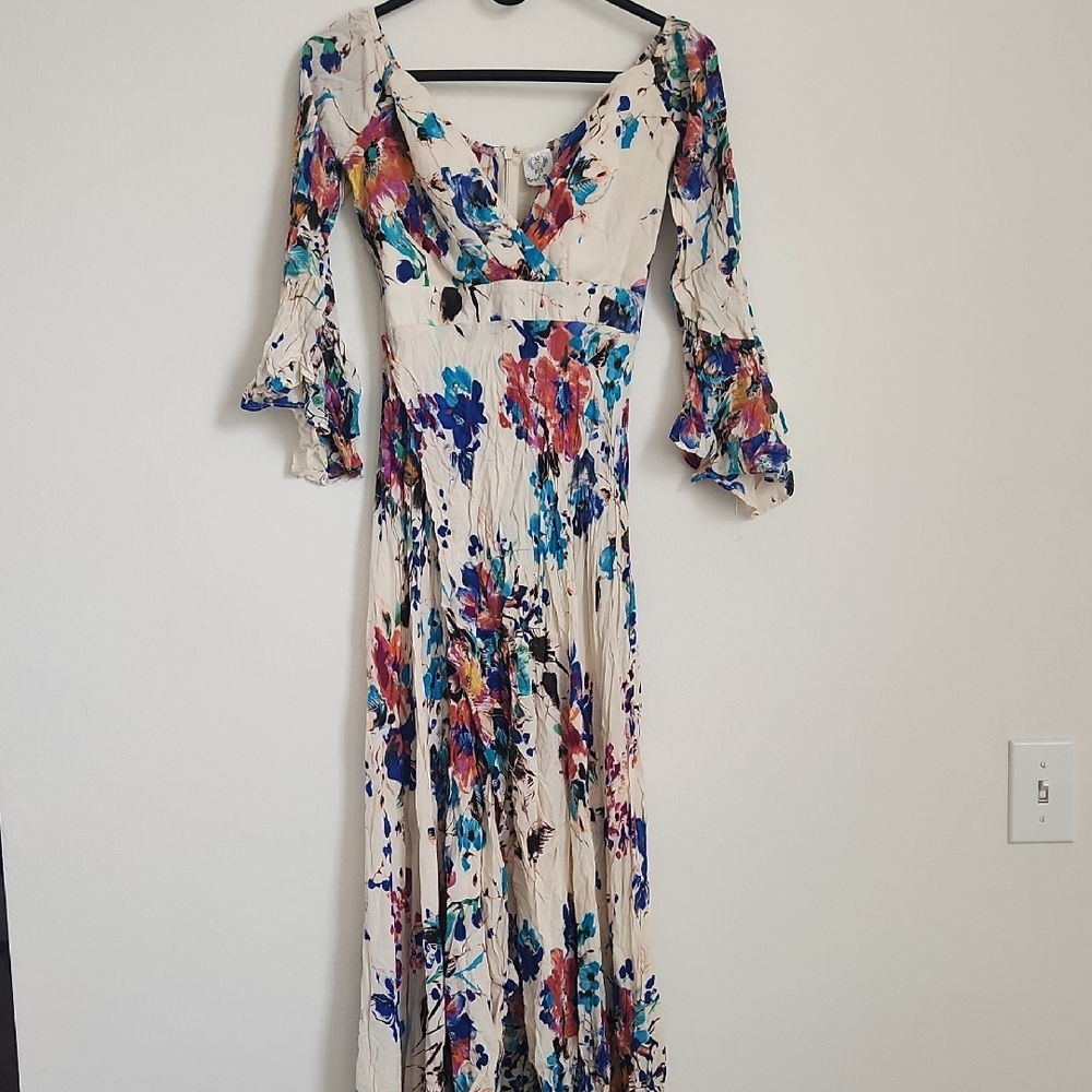 Angel Biba Floral Maxi Dress with Bell Sleeves
